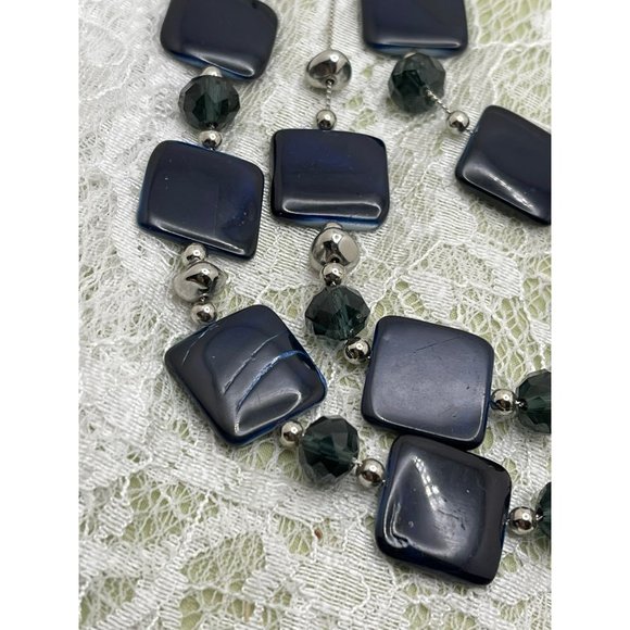 Navy Blue Square & Round Beaded 3-Tier Necklace - Picture 7 of 10